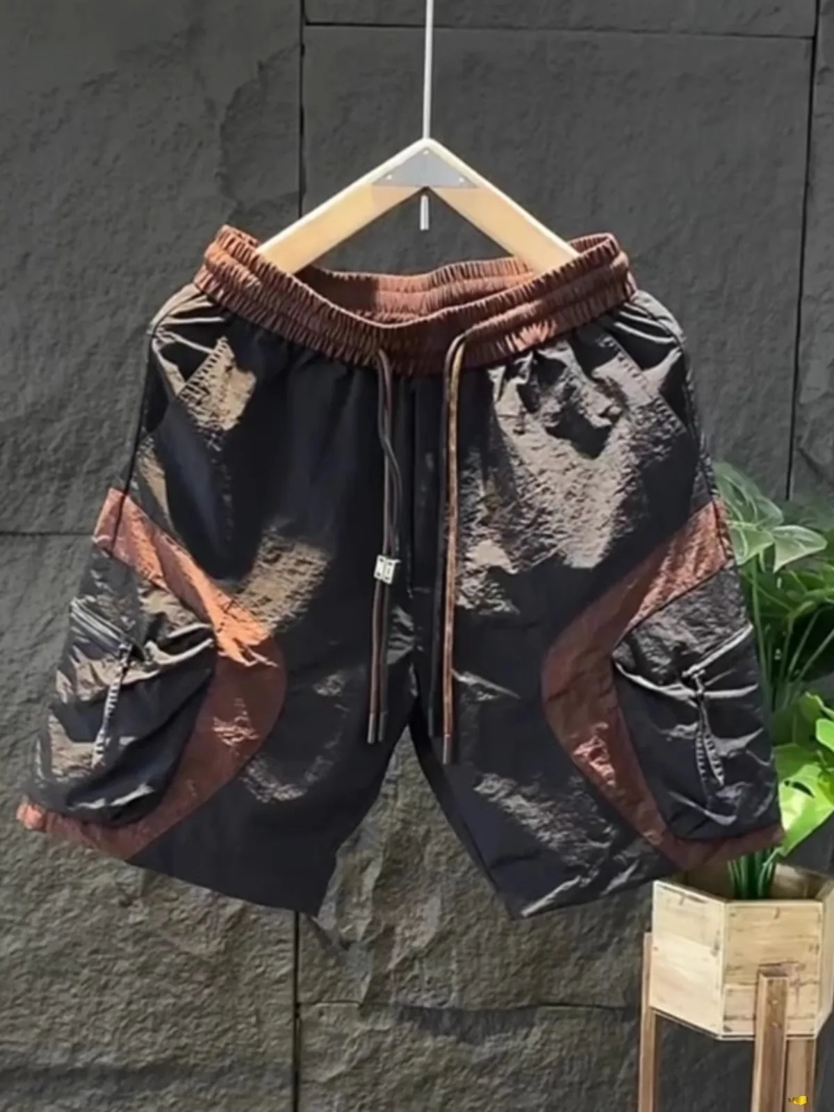 

Summer Qui Dry Men's Workwear orts Loose Fit Five-Quarter Length Beach Casual Pants Trousers with Patchwork Color Blo D...