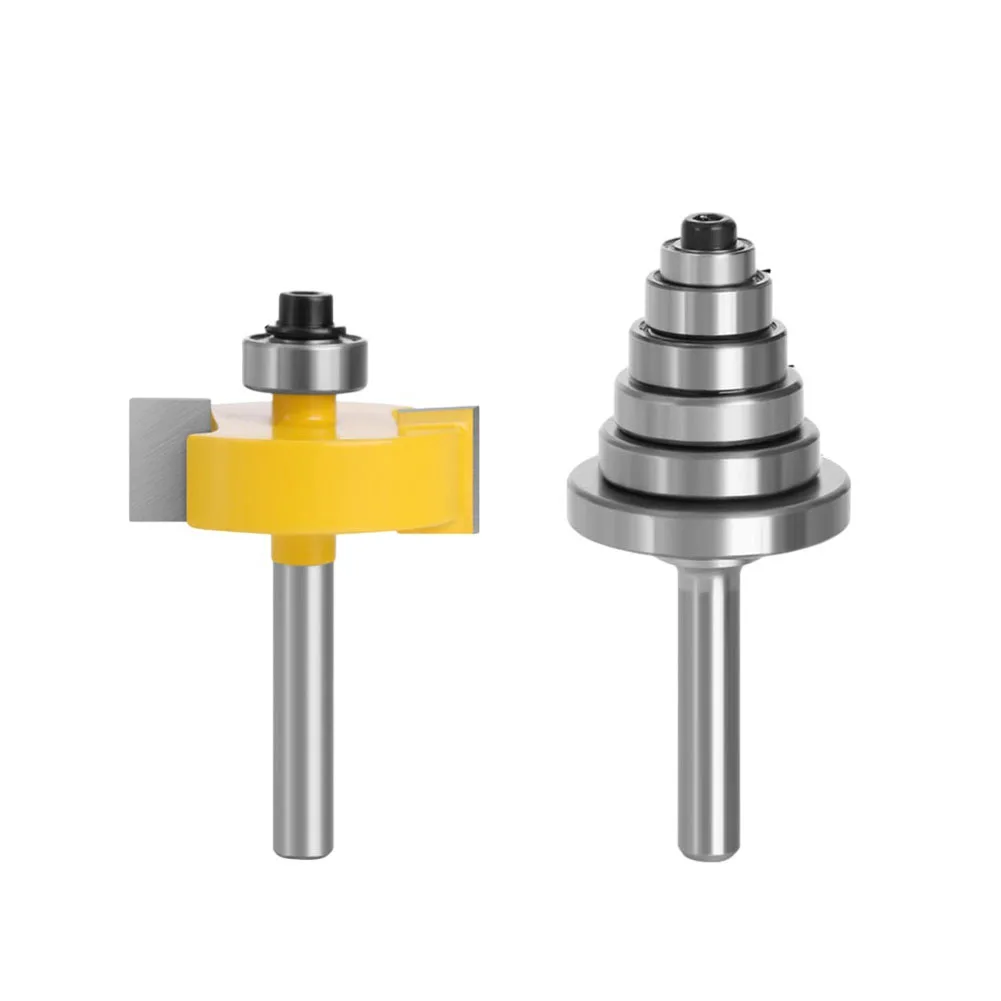 2PCS Rabbet Router Bit Set With 6 Adjustable Bearings 6mm 8mm 12mm Shank Cemented Carbide Milling For Wood For Edge Finishing Tr