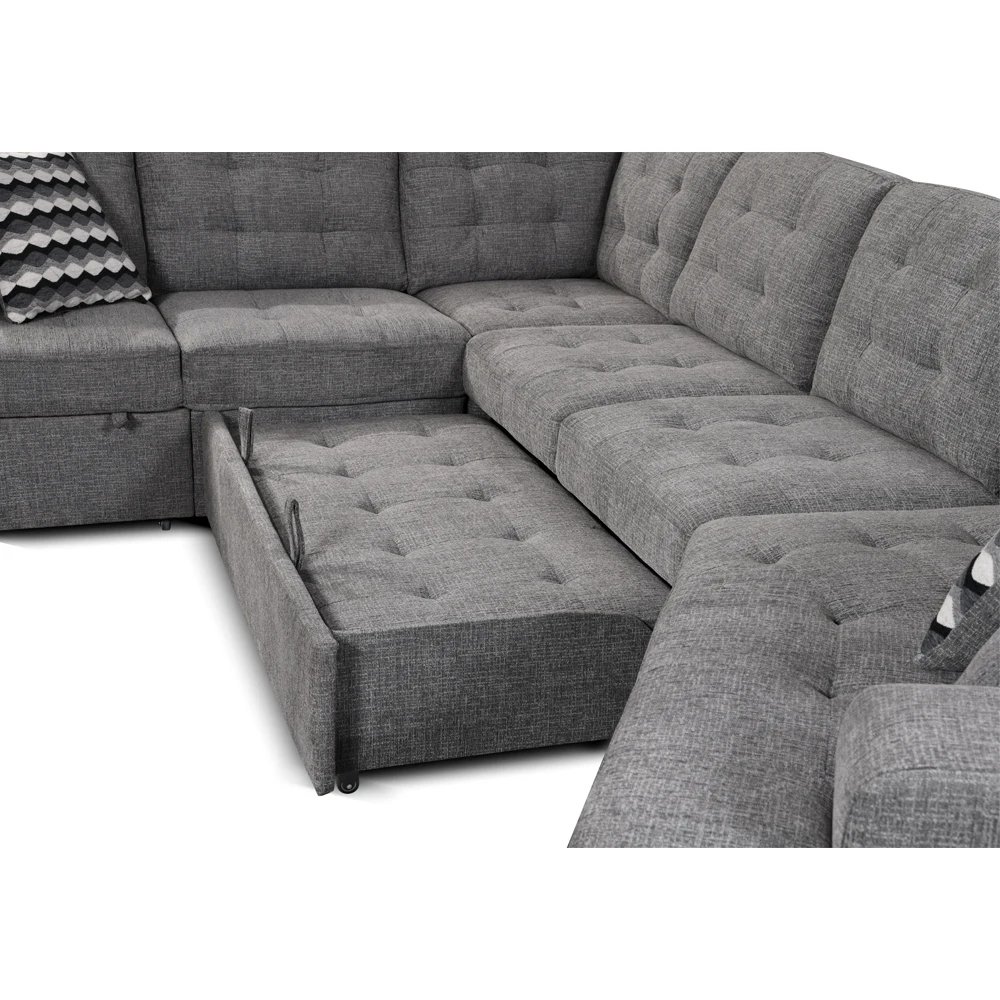 #￥Hot Sale Living Room Sofa Set Modern U-shape 7 Seater Soft Fabric Sofa Bed Furniture  Wood Frame Pull Out Sofa Set Furniture