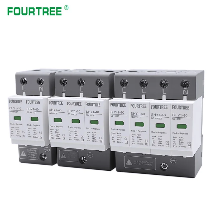 AC SPD Surge Protection 2P 3P 4P 10〜20KA/20〜40KA /30KA〜60KA House Lightning  Protector Low-Voltage Arrester Protective Device