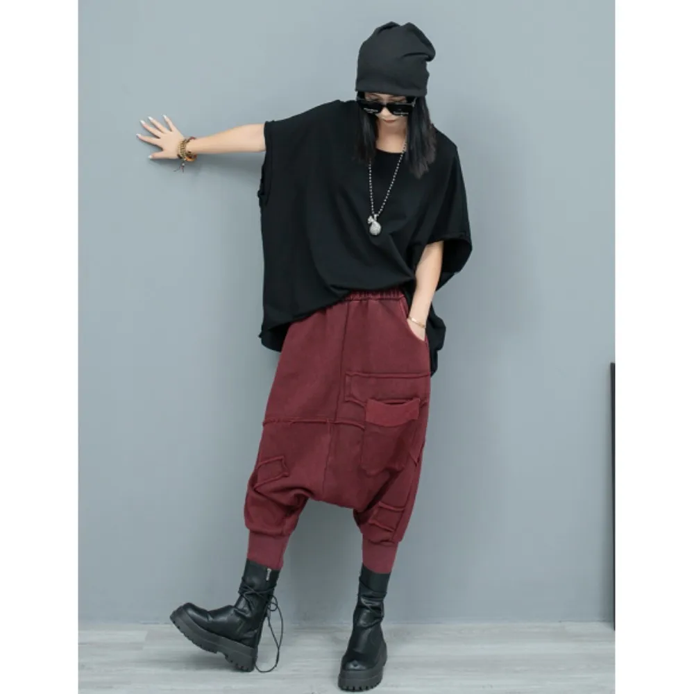 

Worn Out Cotton Bat Sleeves Vest + Small Feet Large Crotch Pants Two Piece Set Women 2024 Autumn Pant Set ZF068