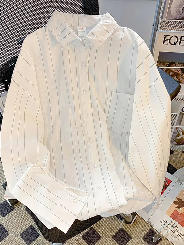 Loose Long Sleeve Striped Shirt for Couples Men Women Casual Style Premium Feeling Fashionable Top Spring Autumn Season