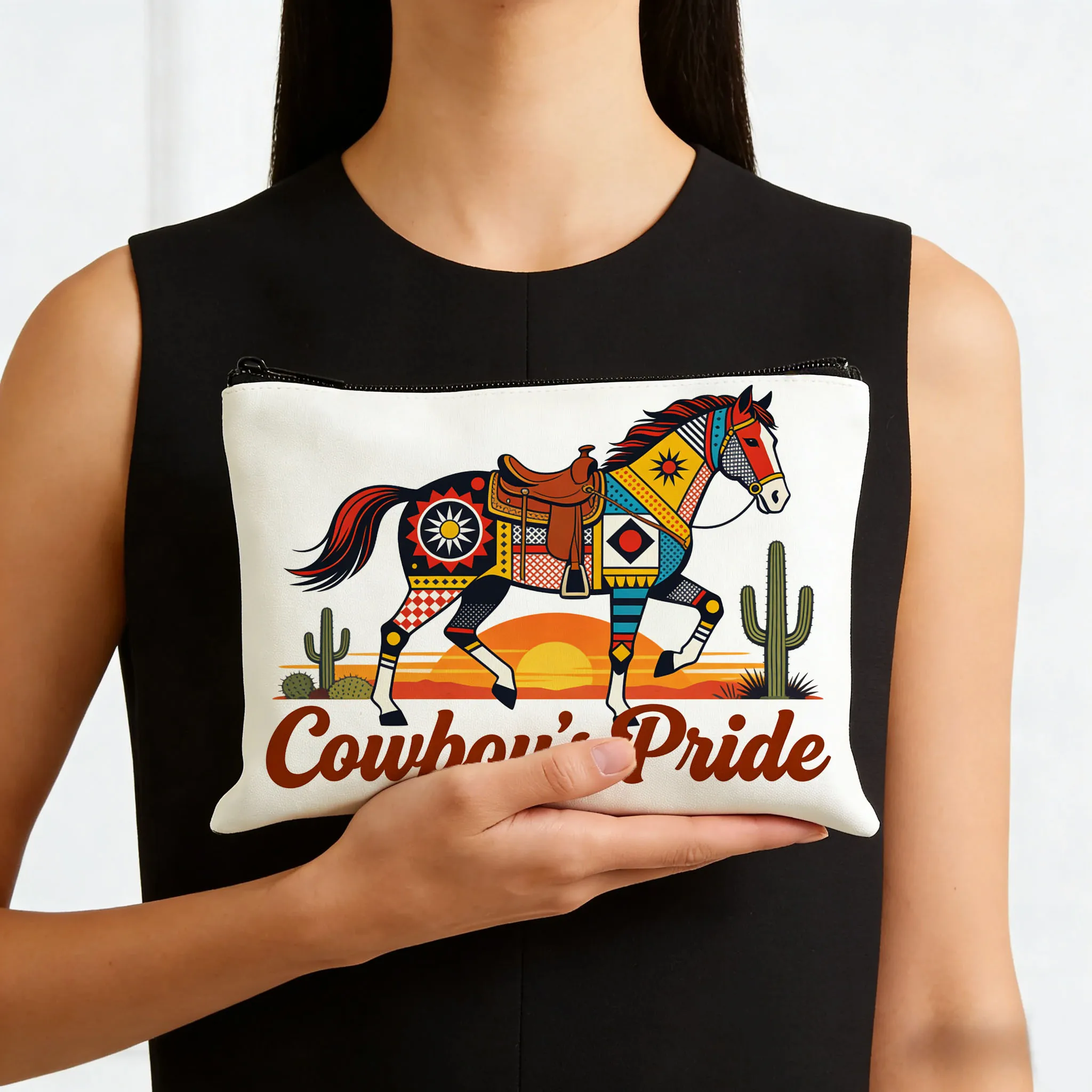 1PC Canvas-Tasche mit Wüstenpferd-Motiv und Reißverschluss-Aufbewahrung, multifunktionale Canvas-Aufbewahrungstasche