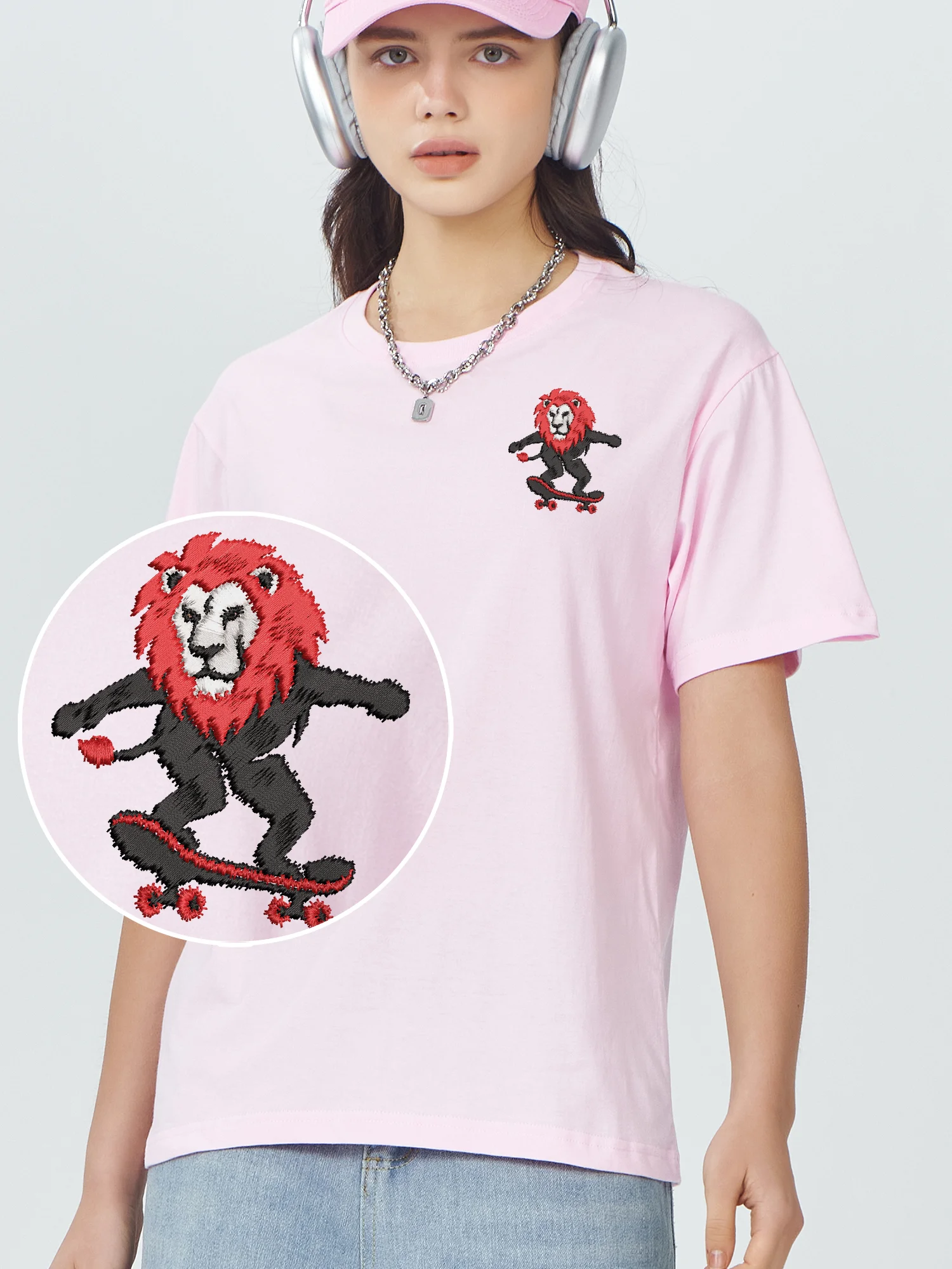 Lion Skateboard Embroidered Tshirts Luxury Clothing Fashion Casual Breathable Embroidery Short Sleeve Unisex Summer Tops