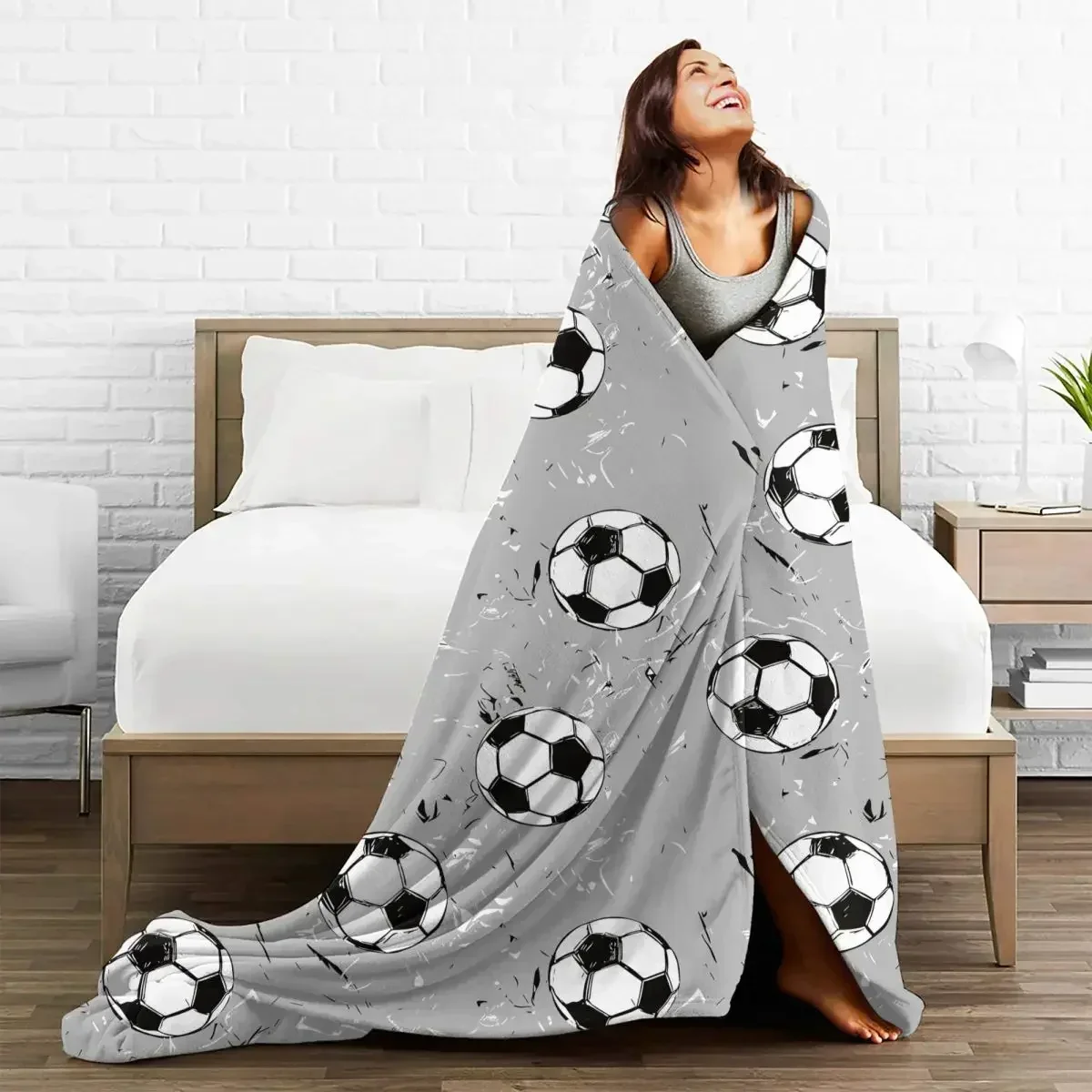 Footballs Soccer Blanket Coral Fleece Plush Spring Autumn Portable Super Soft Throw Blankets for Home Couch Bedspread