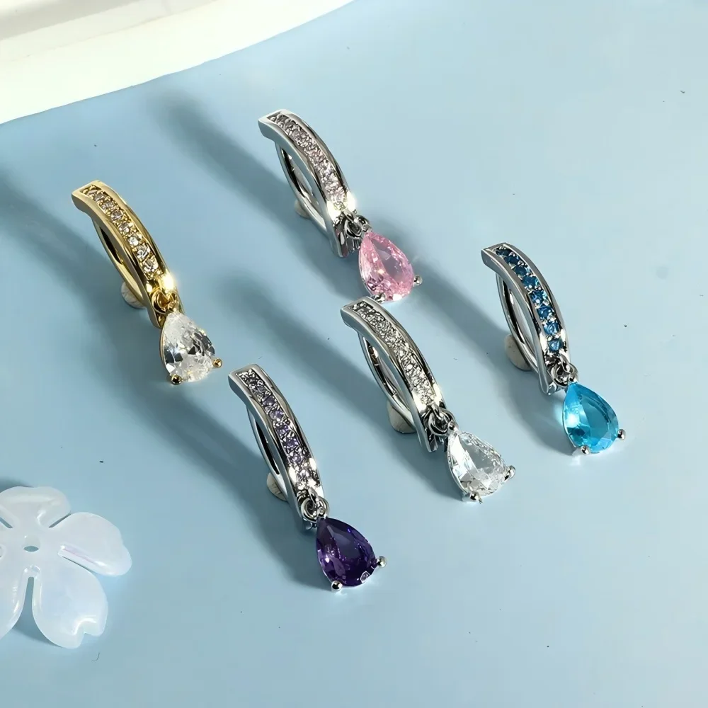 Stainless Steel Inverted Belly Button Ring Piercing Exquisite Zircon Simple Sweet Navel Buckle Human Body Puncture Jewelry