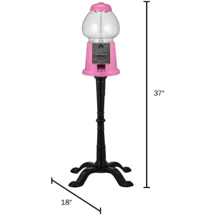 Popcorn Gumball Machine with Stand - 1920s-Style Nostalgic Decor Candy Dispenser - Coin-Operated Candy Vending Machine (Pink)