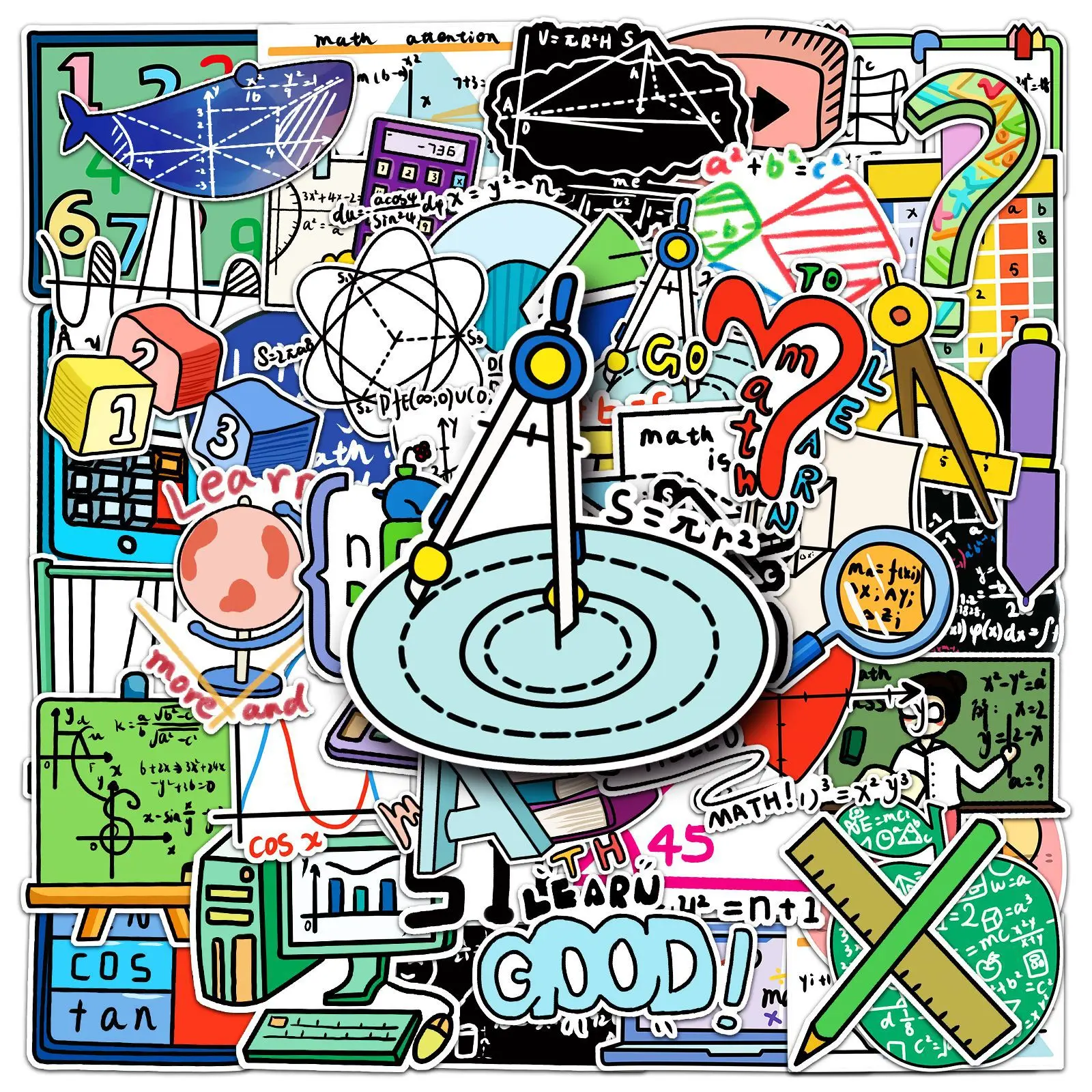 50 pçs dos desenhos animados matemática fórmula adesivo engraçado graffiti decalque à prova dwaterproof água brinquedo para notebook scrapbook mesa bagagem skate