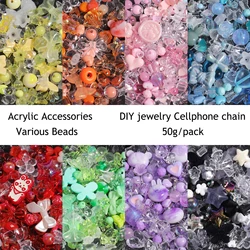 Cute Assorted Acrylic Beads Random Style Flower Butterfly Heart Beads for DIY Mobile Phone Chains Bracelets Jewelry Making 50g