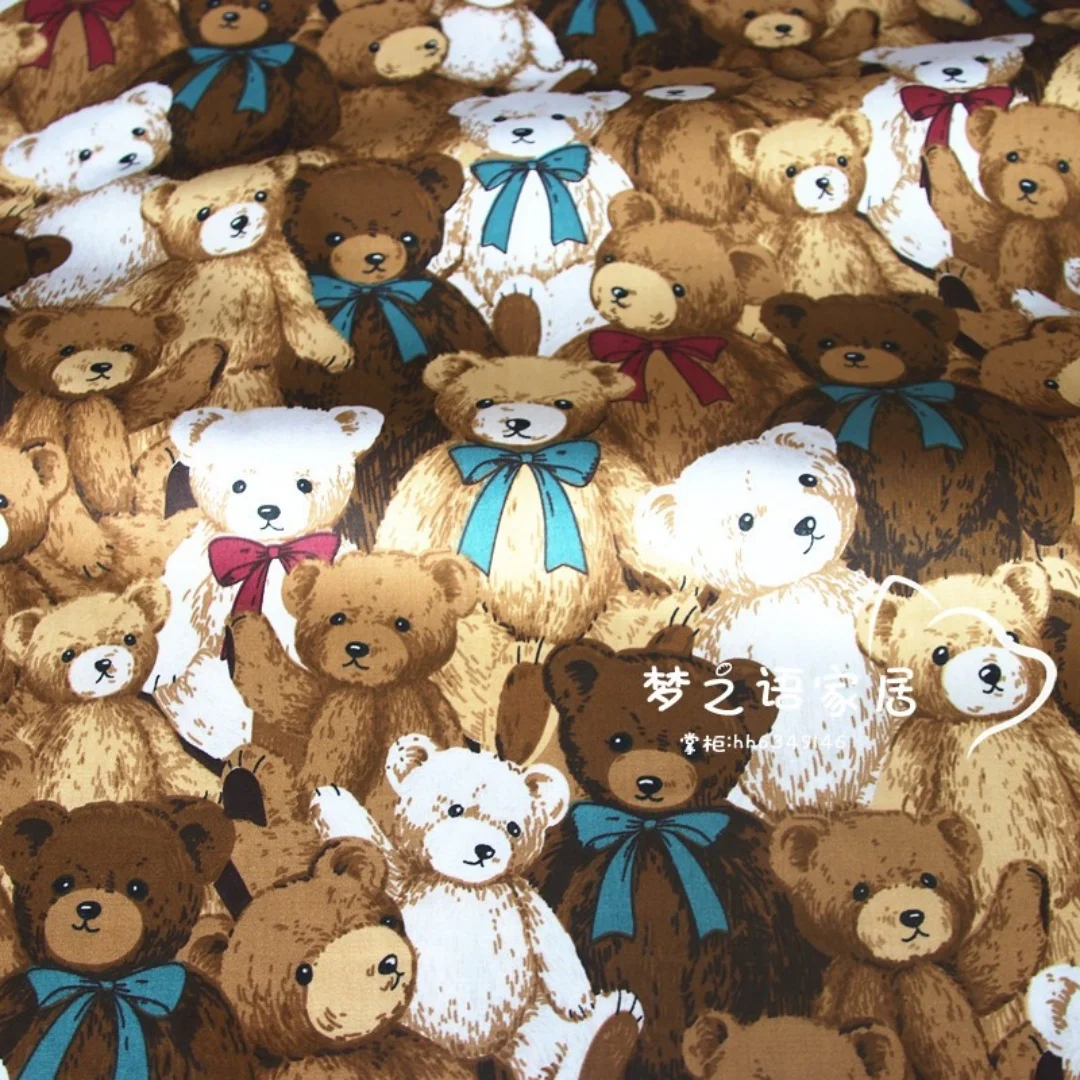 160*50cm Pure Cotton Twill Fabric with Bow Plush Bear Printed for Handmade Clothing and Bedding,DIY Patchwork Cloth Craft - view 2