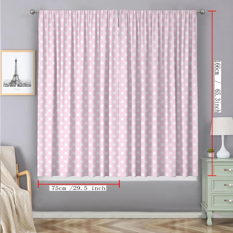 2 Stück Digital Bedruckte Vorhänge mit Rosa Polka-Dot-Muster, Stilvolle Fenstervorhänge für Wohnzimmer, Schlafzimmer und Heimdekoration – Detail 7