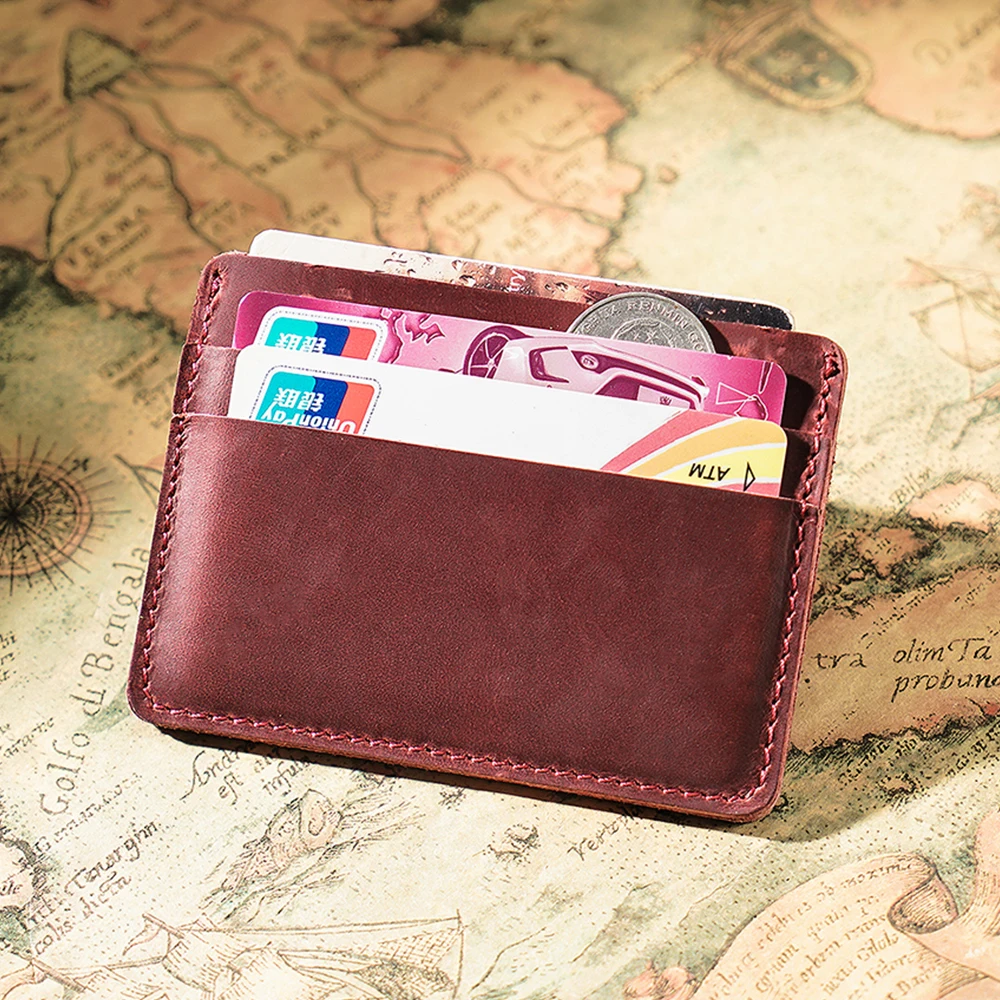 Men Credit ID Card Holders Vintage Design Crazy Horse Leather Customized Business Unisex Wallet Wholesale
