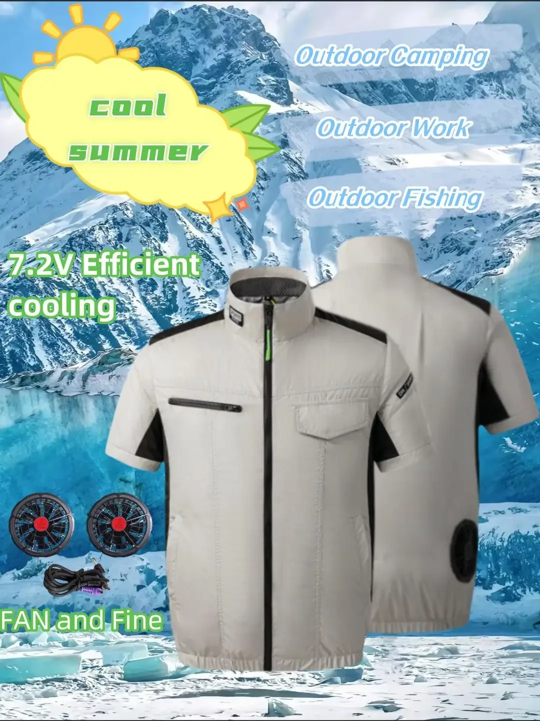 Summer fan vest ice silk breathable USB heat dissipation fishing air conditioning clothing hiking camping functional Jacket 2024