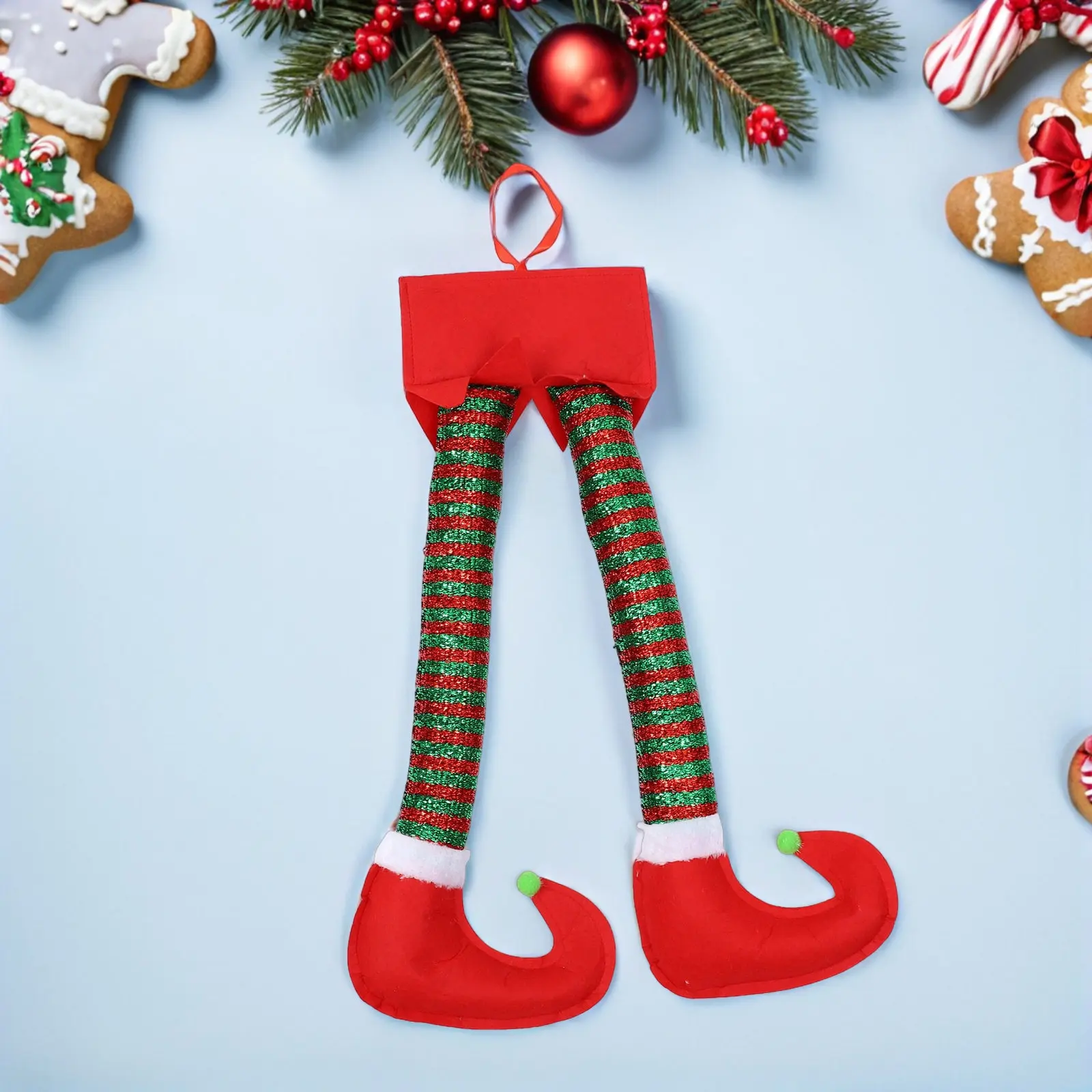 3Pcs Christmas Elf Legs Hanging Decorations Soft Polyester Festive Stuffed Elf Legs for Tree Car Trunk Door Xmas Holiday Decor