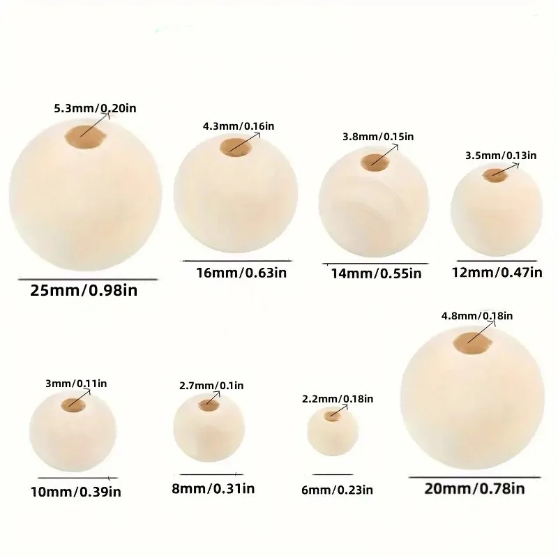 4mm 6mm 8mm 10mm 12mm 14mm 16mm 18mm 20mm 25mm 30mm 35mm 40mm Nature Color Round Wooden Beads  For DIY Making Accessory K05013