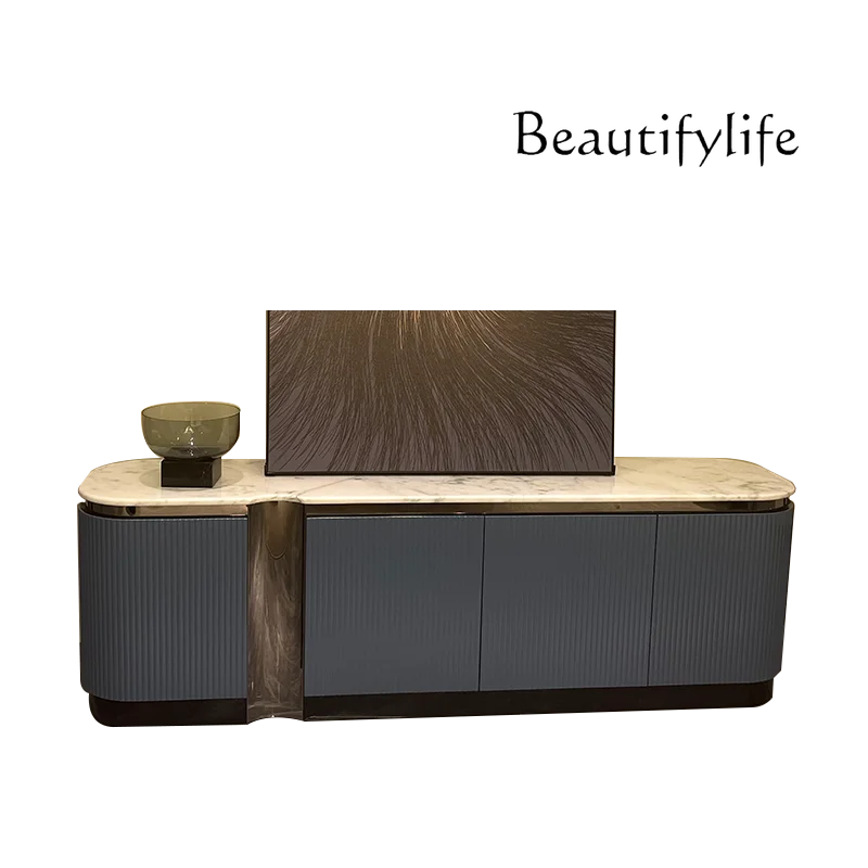Light luxury TV cabinet Villa high-end artificial luxury stone floor  Storage TV cabinet Living room cabinet