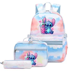 3Pcs/Set Disney Lilo Stitch Boys Girls School bags with Lunch Bag Travel Mochilas Teenager Student Backpack Colorful Bag