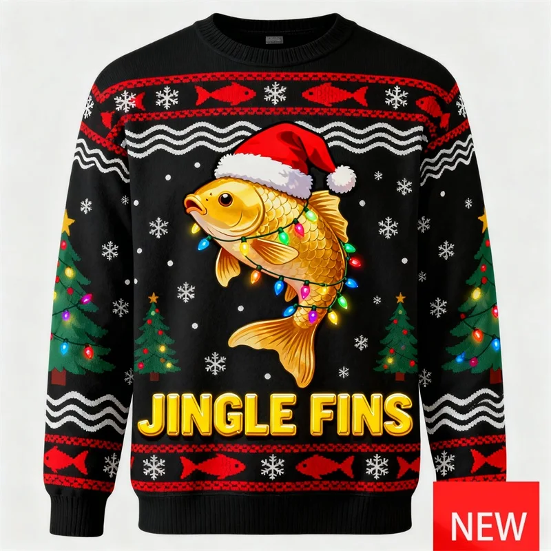 

New Fishing Lovers Ugly Christmas Sweaters For Man Full Print Fisherman Unisex Christmas Jumper Fish Club Xmas Party Sweatshirt