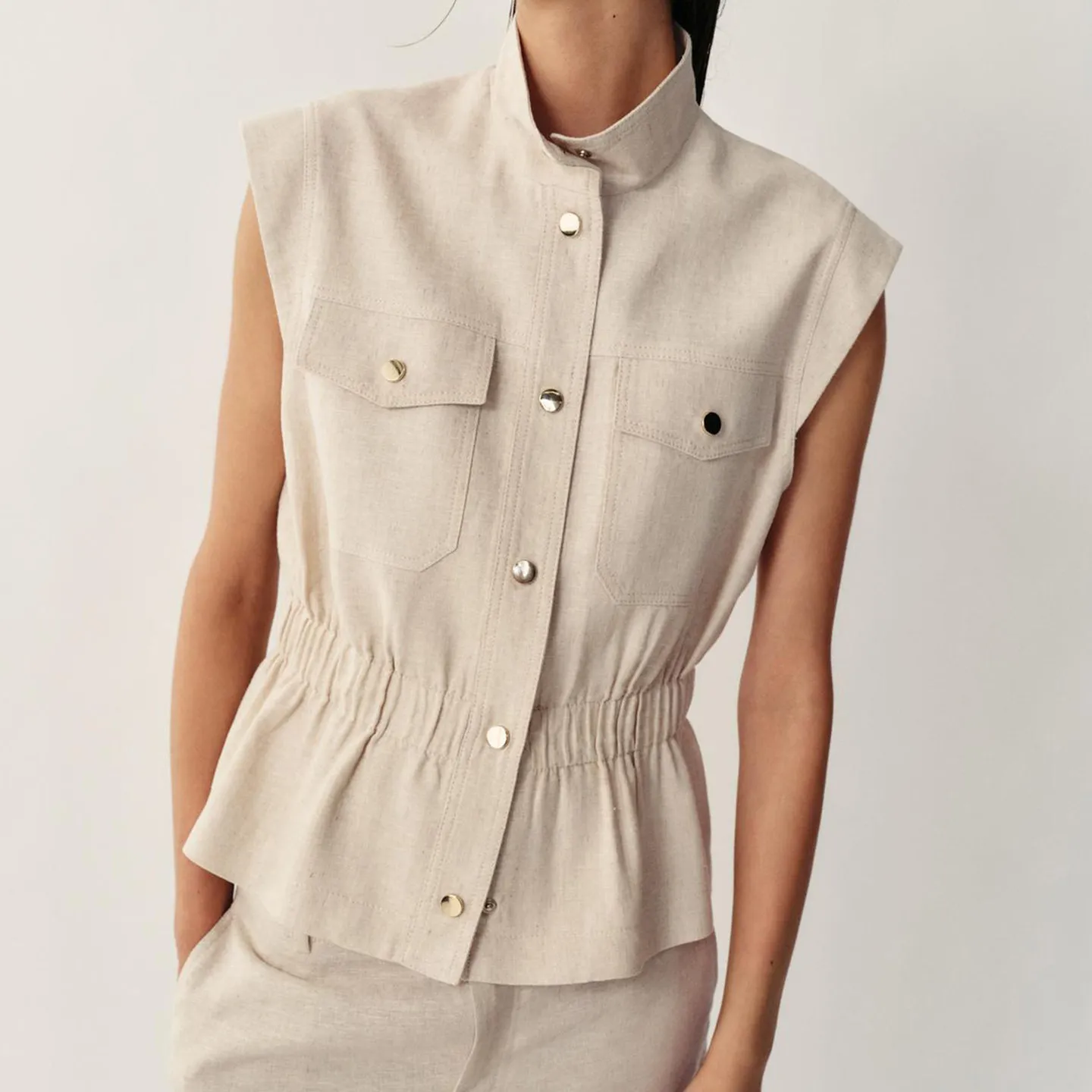 ZADATA Women's Summer Casual Style Vest Pocket Design Button up Sleeveless Stand Collar Short Coat Standard Fit 100% Other Ma...