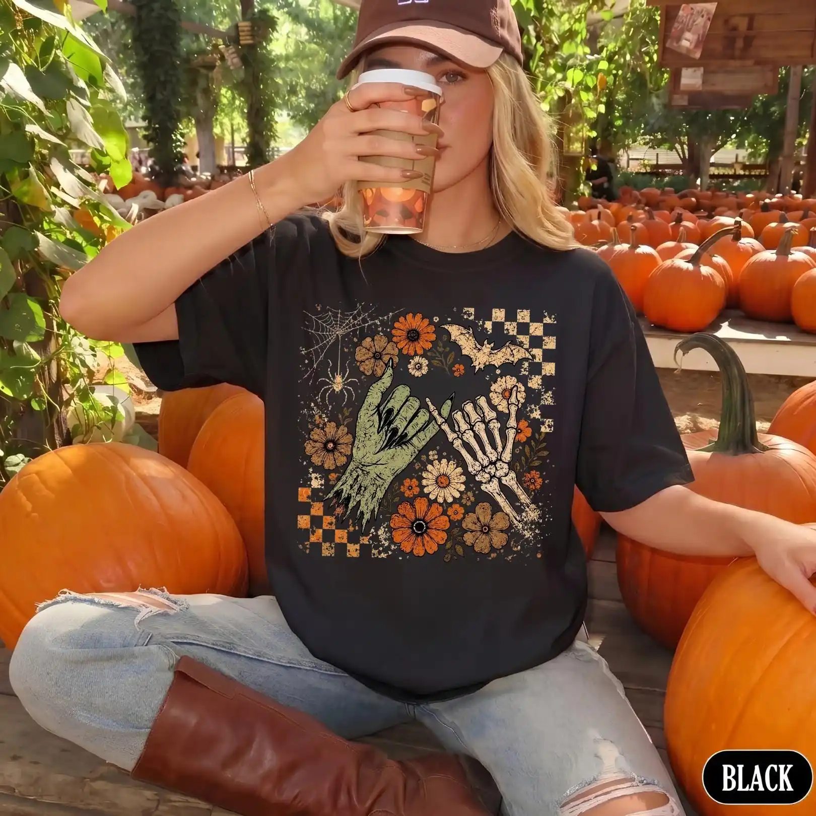 Pinky Promise Halloween Shirt, Witch Monster Tee, Skeleton Hand T-Shirt, Retro Spooky Top, Vintage Fall Apparel