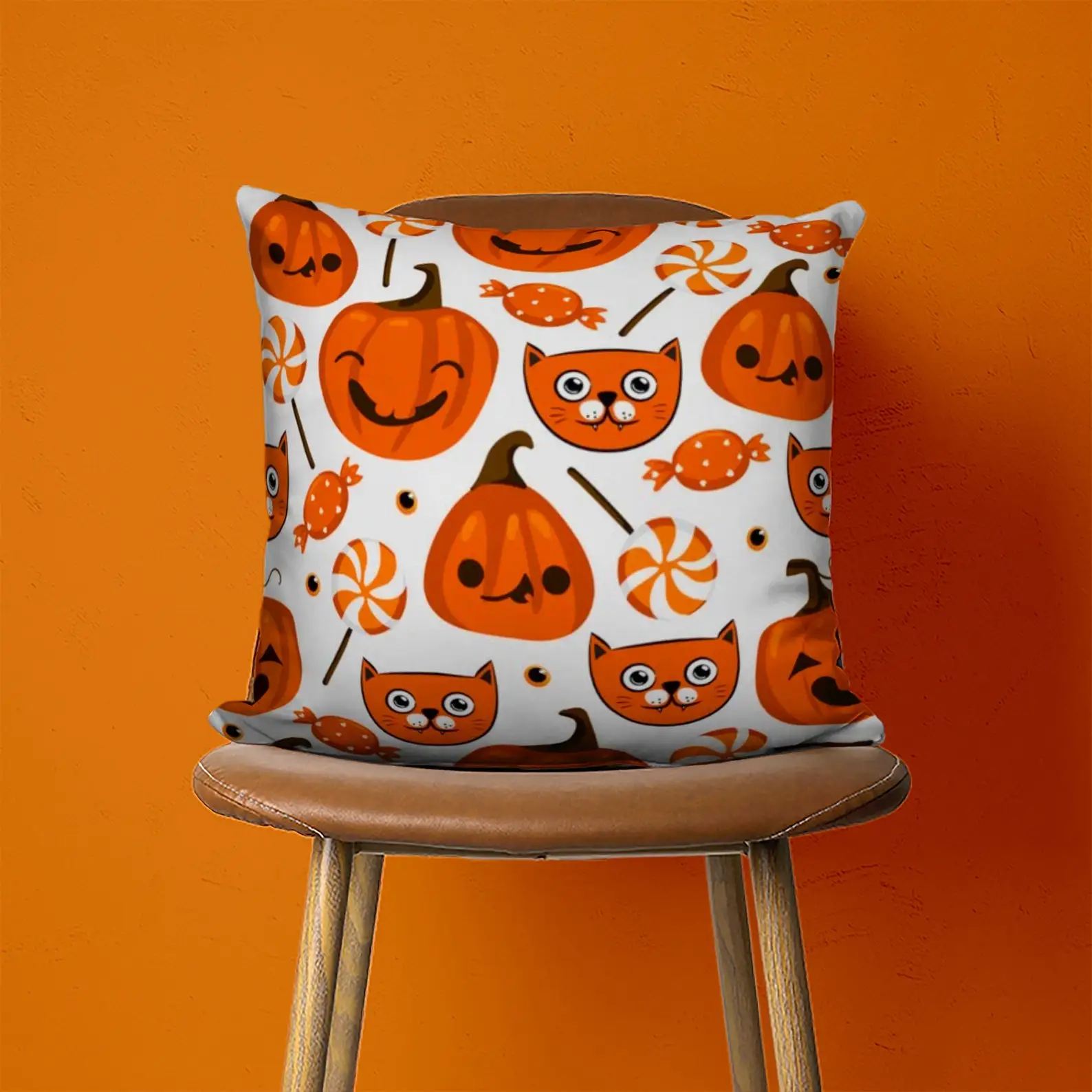 Bright Orange Halloween Pillow Cover, Carved Pumpkin Pillow Case Happy Halloween Cushion Cover Halloween Gift