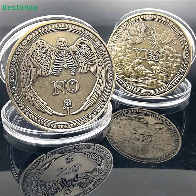 Skeleton Winged Angel Yes No Decision Flip Coin Antique Bronze Sun Moon Divination Souvenir Coin