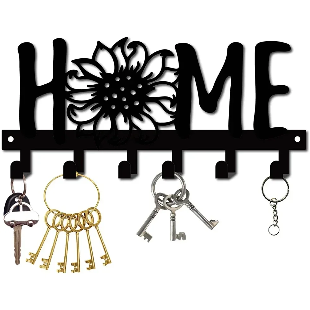 

metal iron Sunflower and Letter Design Black Metal Key hooks Holder for Wall Multi-Purpose Porch, Hallway, Bedroom Hook - Key,