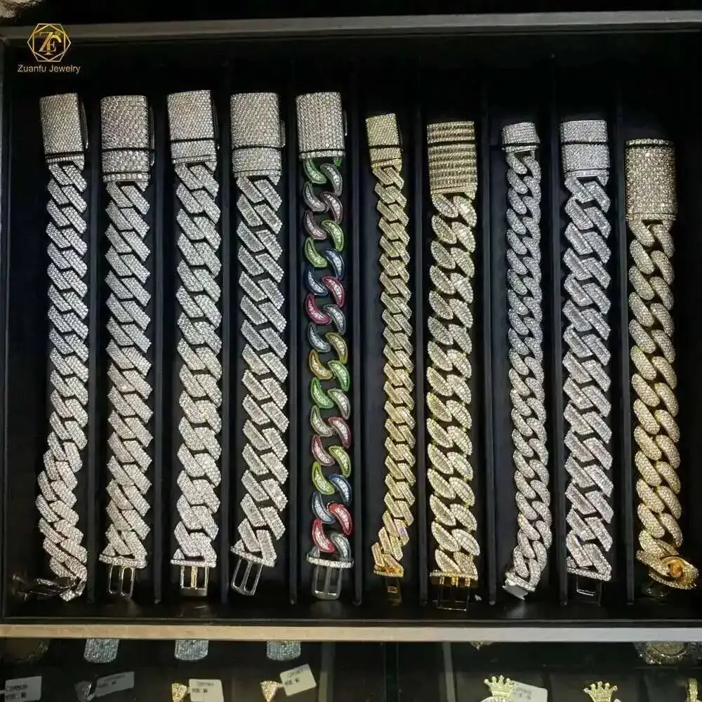 

8 мм, 12 мм, 15 мм, ювелирные изделия в стиле хип-хоп, позолоченное серебро 925 пробы, Vvs, муассанит, бриллиант, кубинское ожерелье-цепочка со льдом