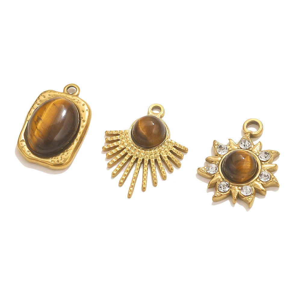 4pcs Stainless Steel Tiger's Eye Charms For Jewelry Making Women Necklace Earrings DIY Pendants Jewelry Findings Accessories image 3
