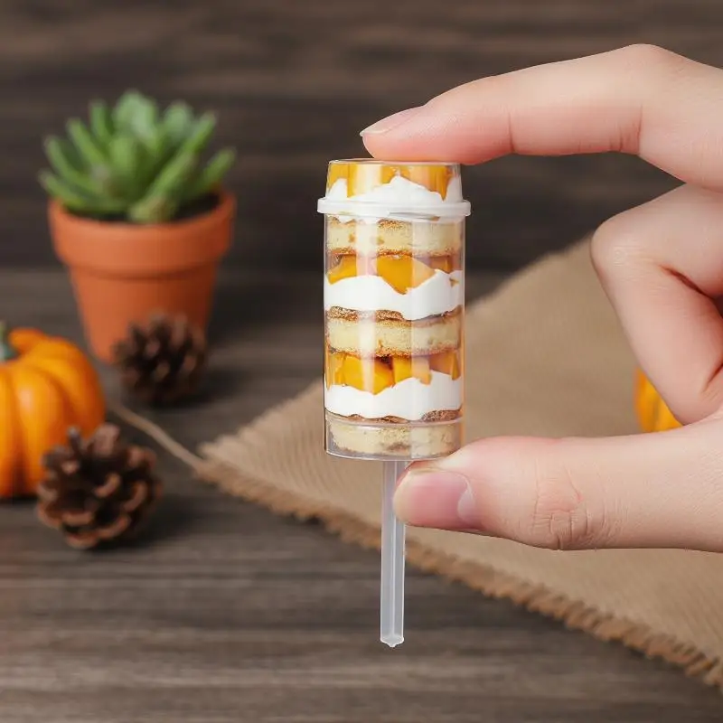 [E]10pcs Pushable Cake Holders Diy Push Cake Mold Cylinder Shaped Cake Pusher Push Pops Plastic Containers With Lids For Kitchen view 2
