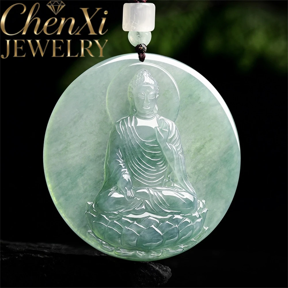 

S925 Silver Pendant Set With Natural Ice-Grade Oil-Green Jadeite Amitabha Buddha Pendant Luxury Quality Fashion Jewelry Amulets