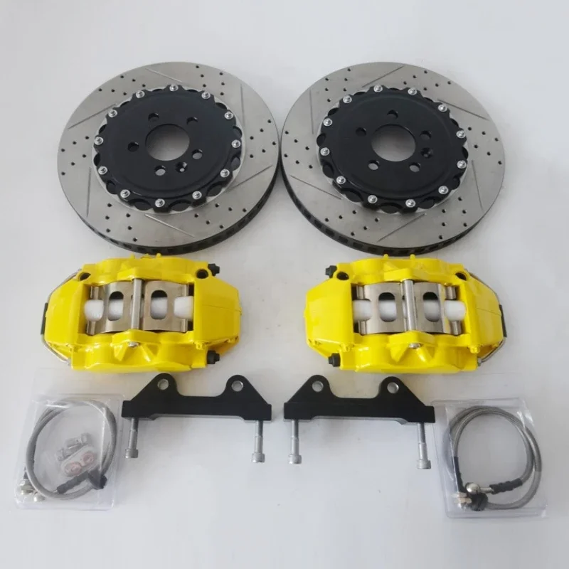 Front Drilled and slotted Floating Brake Discs Upgrade with calipers bracket brake pad for car