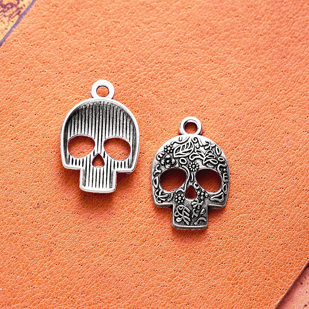 15Pcs/Lot Charms Skull Skeleton Head 24x16mm Tibetan Silver Color Pendants Antique Jewelry Making DIY Handmade Craft