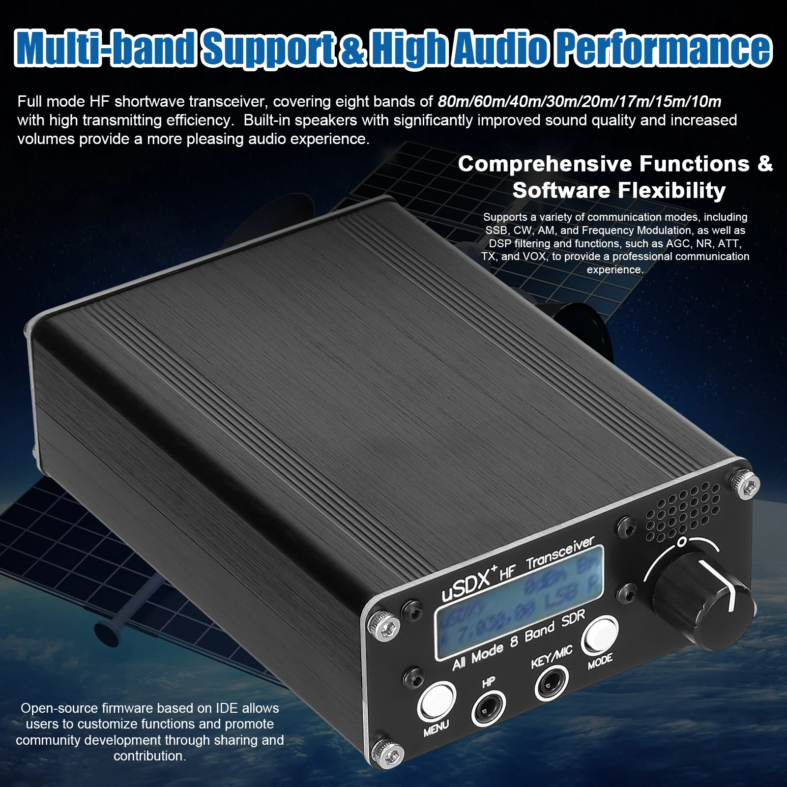 uSDR uSDX+ V2 SDRトランシーバー 8バンド 全モード 高周波 SSB CW AM