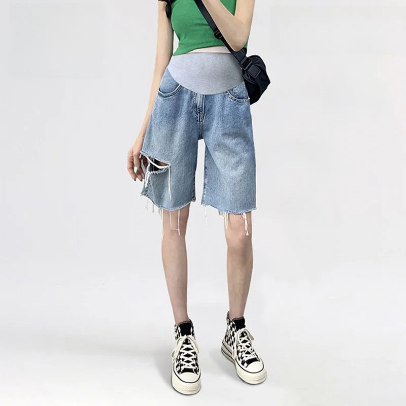 pantalones-cortos-de-maternidad-unisunny-vaqueros-finos-de-pierna-recta-para-verano-pantalones-de-mezclilla-con-perforacion