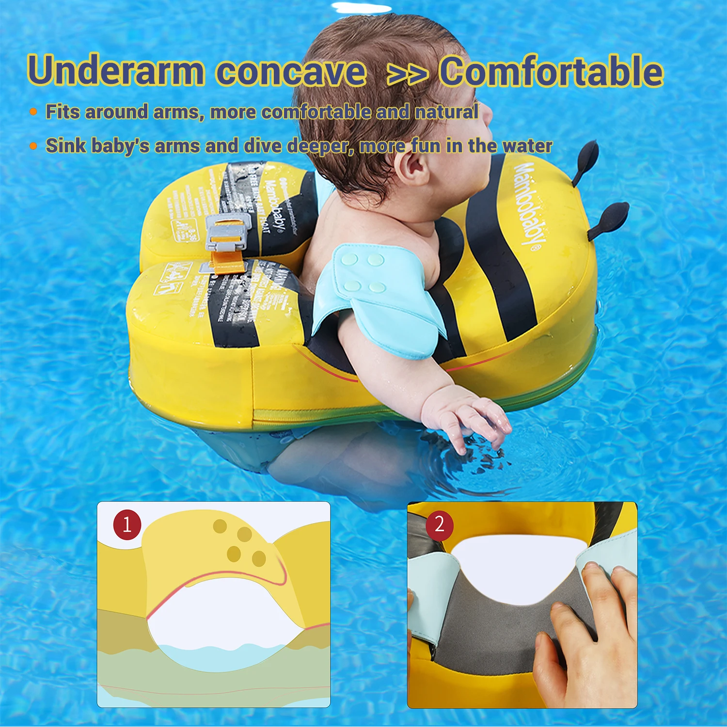 Mambobaby-bebê flutuador com alça de virilha e núcleo sólido livre de inflação, anel de natação infantil com pára-sol, tubo de piscina de 0 a 7 anos