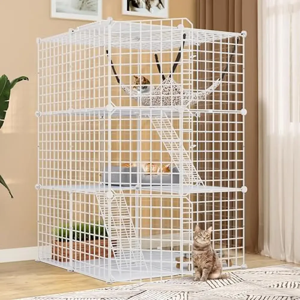 3-Tier Cat Cage Playpen with Extra Large Hammock; Indoor Catio Enclosure Kennel Crate Cats Rabbit; Stable and Comfy Design;