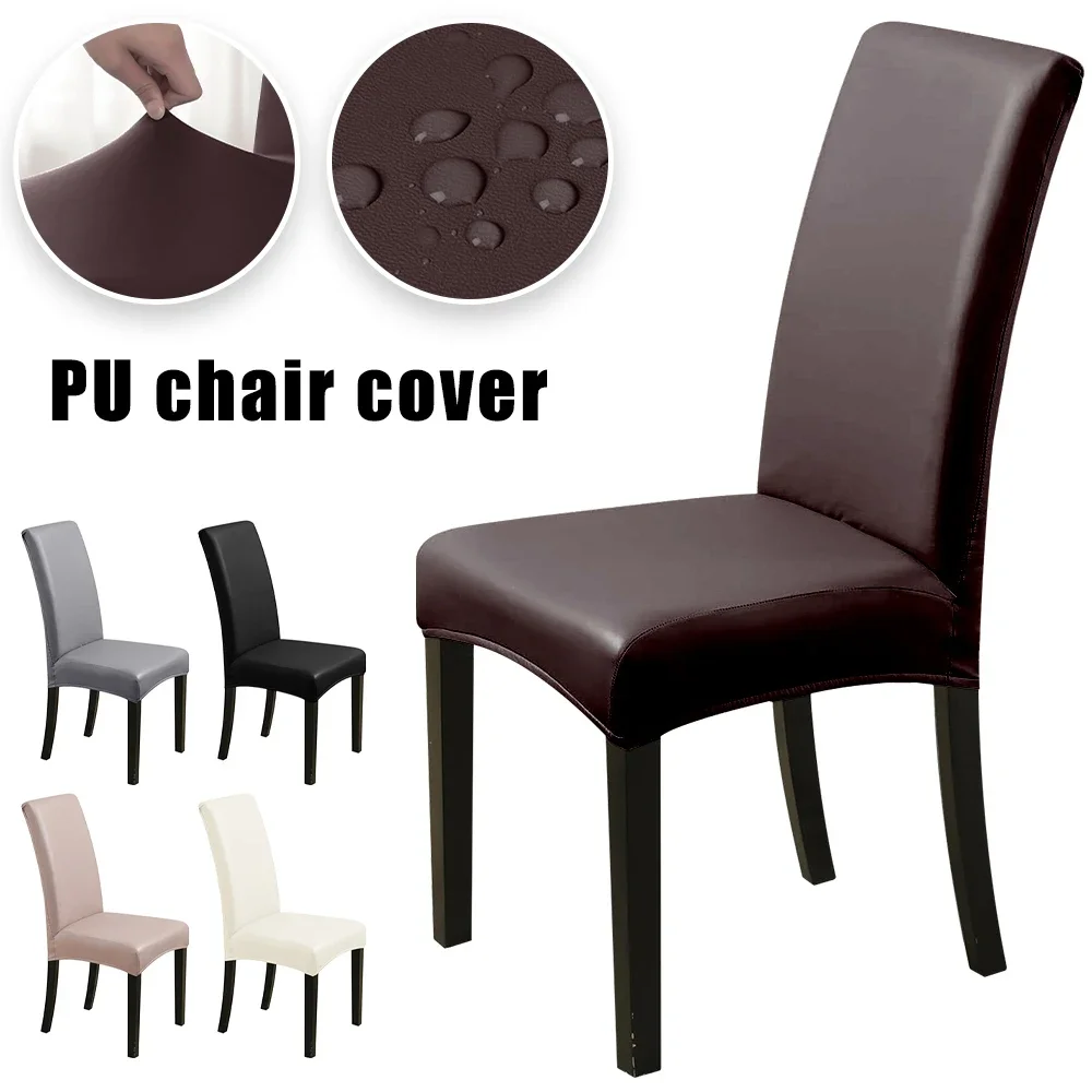 1pc PU Leather Chair Cover Stretch Chair Seat Case Waterproof Universal Furniture Protector Anti-cat Scratch Dining Room Office