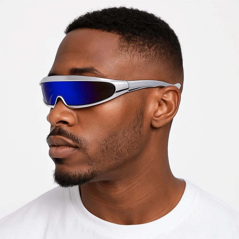 

Simple Electroplated Women Eyeglass One-piece Mirror Punk Steampunk Sunglasses Anti Radiation Glass Futuristic Y2K Shades Men