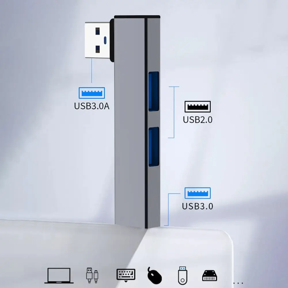 3 IN 1 USB-C HUB Elbow Aluminium Alloy Type-C Splitter High Speed Laptop PC USB 3.0 Docking Station Computer Accessories