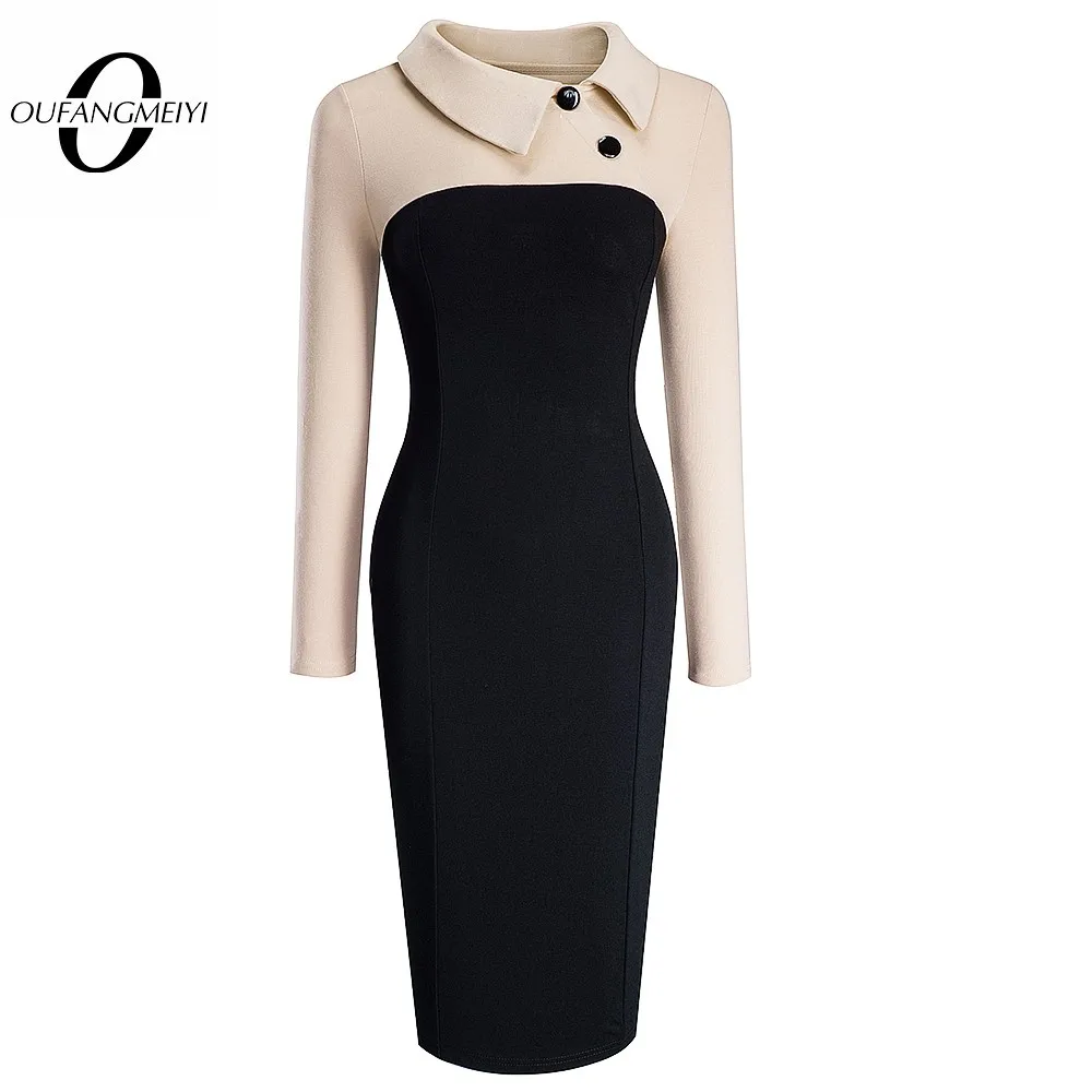 

Vintage Women Patchwork Pattern Bodycon Elegant Office Ladies Charming Dress EB238