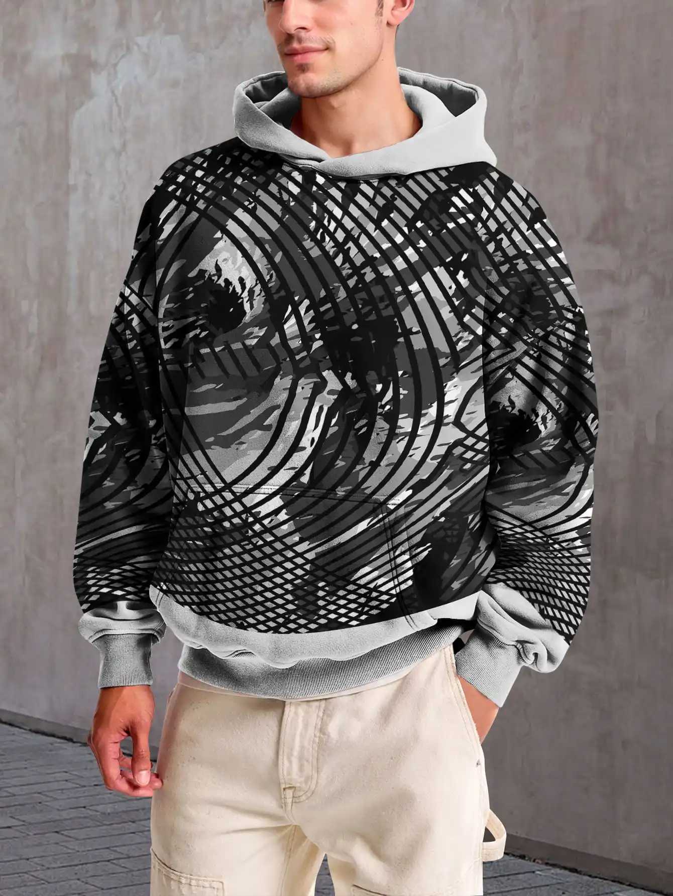 

Red and blue patchwork style 3D print tie-dye hoodie Retro striped pattern hoodie sweatshirt Cool street style pullover hoodie
