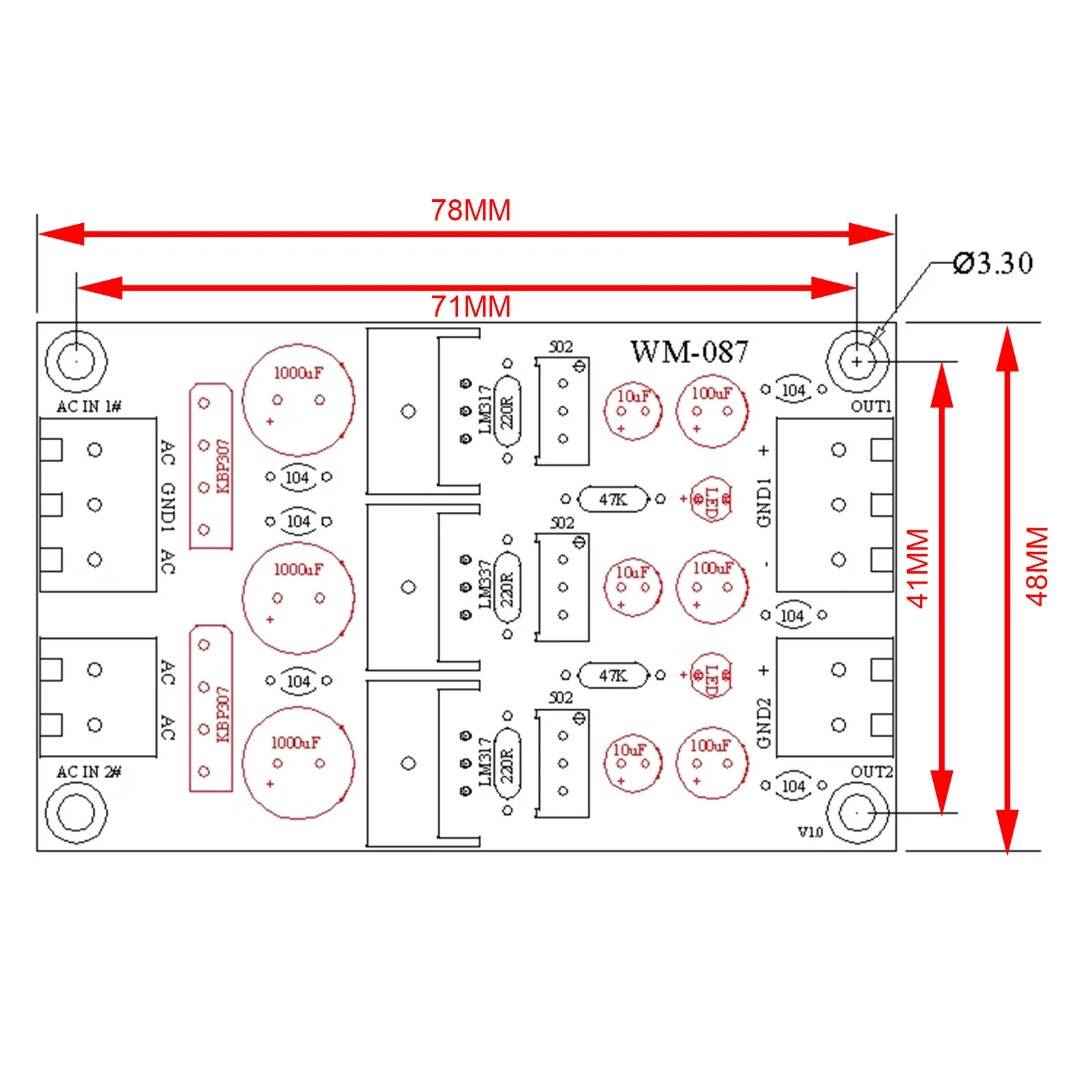 Adjustable Step Down Power Supply Module Buck Voltage Converter AC20V to +/-1.25V-30V LM317 LM337