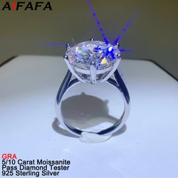 5/10 Carat D Color Moissanite Rings for Women Sparkling 925 Sterling Silver Big Lab Diamond Moissanita Plate Au750 Jewelry GRA