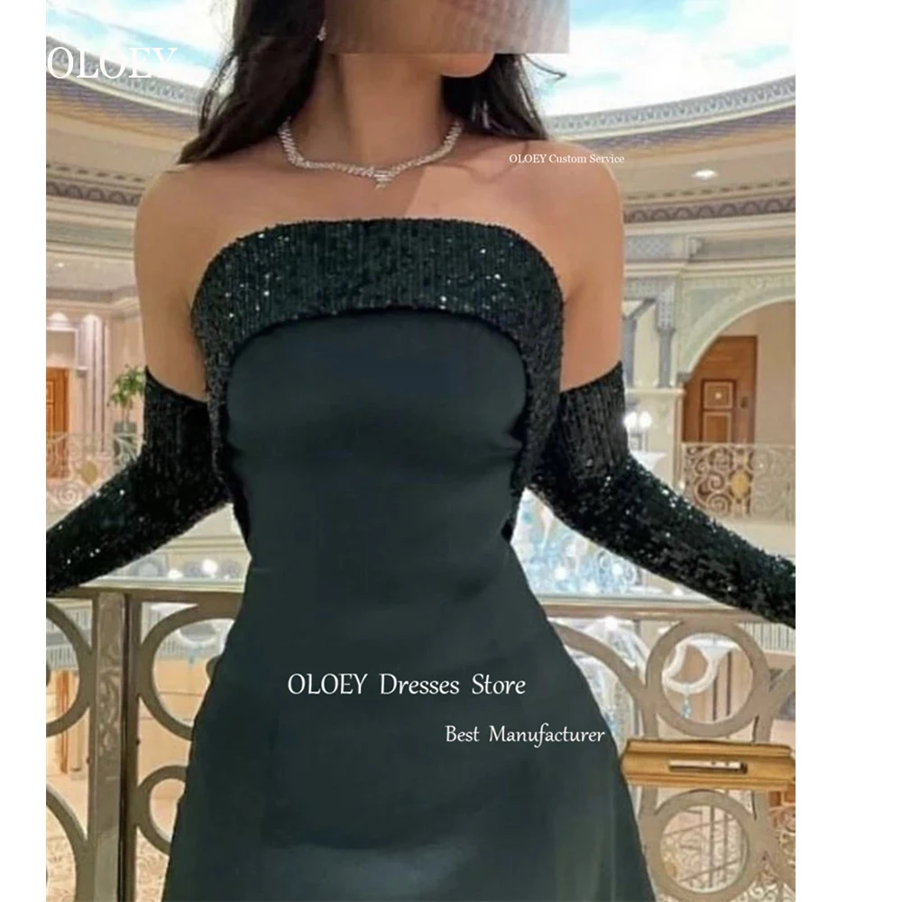 OLOEY-Mulheres vestidos de noite verde escuro, vestidos de cetim sem alças, mangas compridas, uma linha até o chão, Prom Gowns, Arábia Saudita, Dubai, Arábia Saudita