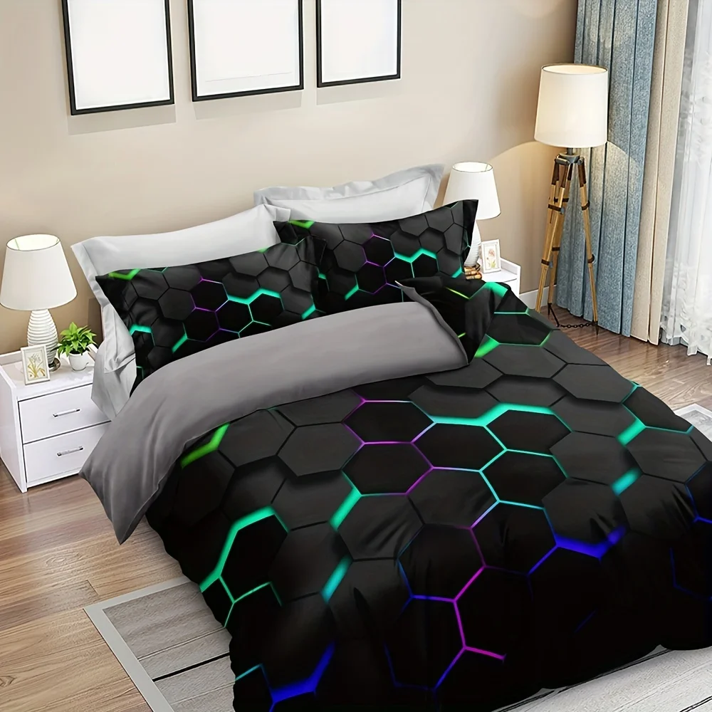 Soft and Comfortable Hexagon Print Duvet Cover Set for Bedroom and Guest Room Includes 1 Duvet Cover and 2 Pillowcases