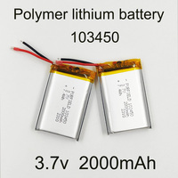 3.7V 2000mAh 103450 Polymer Lithium Rechargeable Battery For MP5 Speaker headset e-book camera GPS navigator GPS Bluetooth