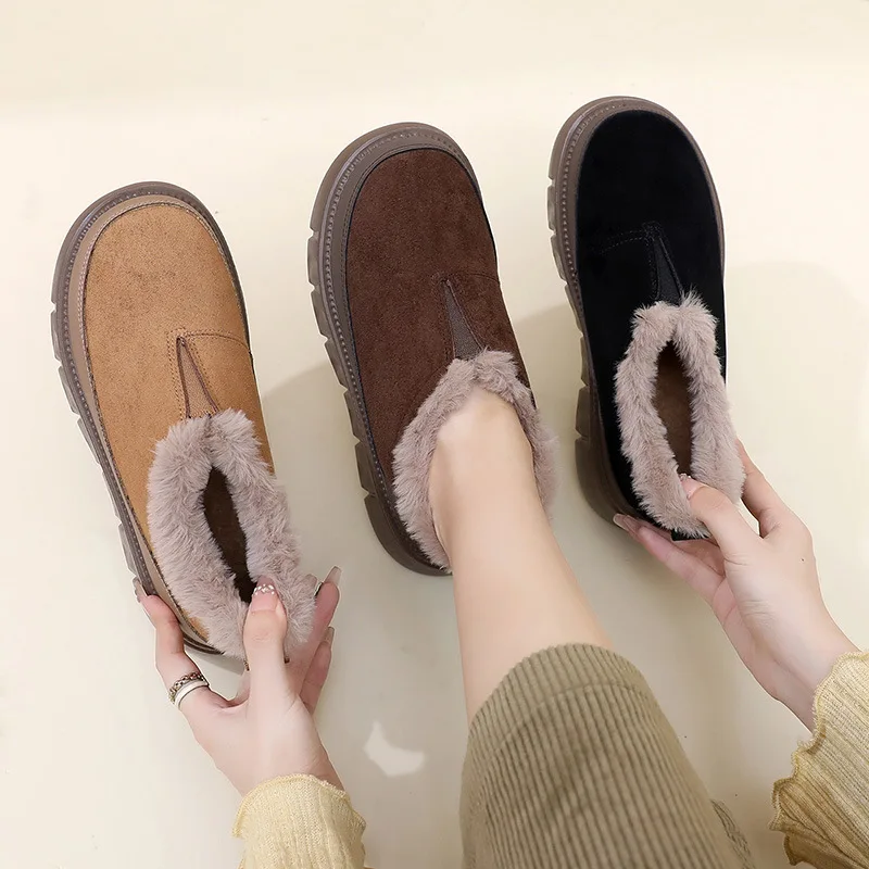 

Winter Snow Boots with Fleece Lining for Women Warm Shearling-Lined Cotton Boots Casual and Versatile Slip-On Style