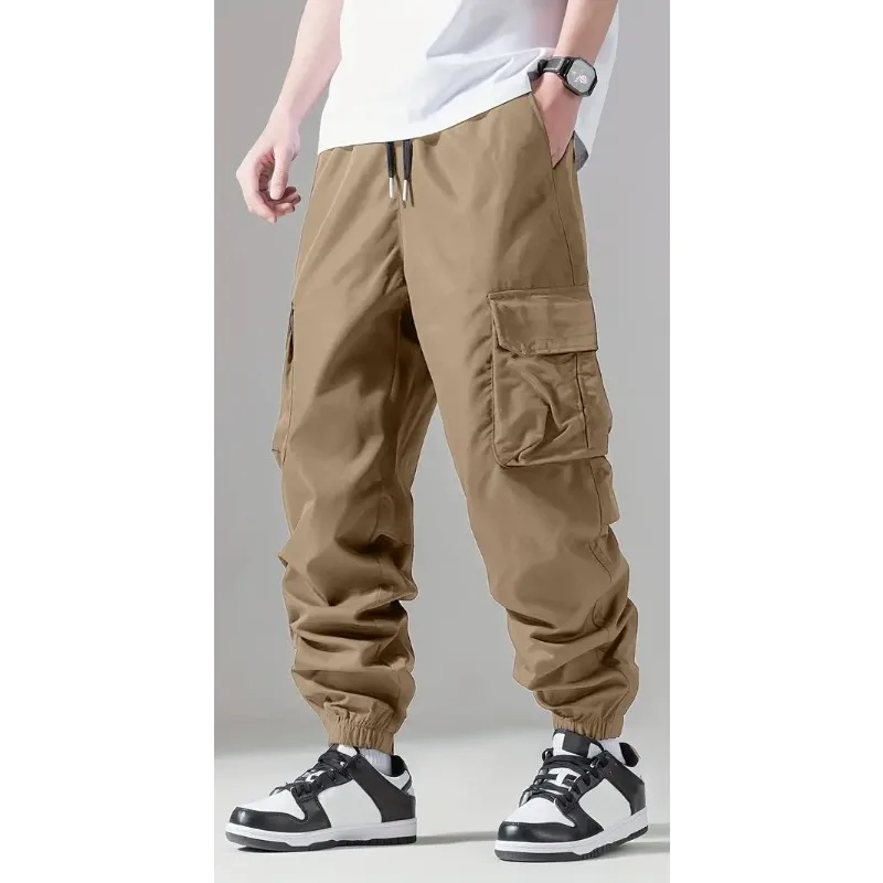 Cross-border new 2024 retro spring and autumn trend outdoor men's mid-waist tied feet wear-resistant overalls casual sweatpants