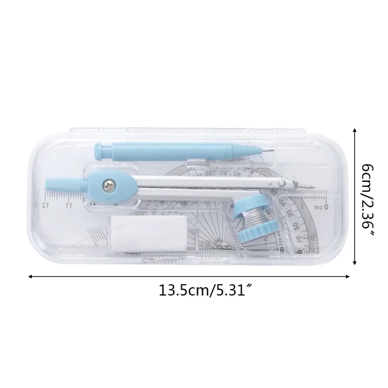 Students Math Drawing with Compasses Protractor for Triangle Ruler Mechanical Pencil Eraser Box Storaged for Math Cl